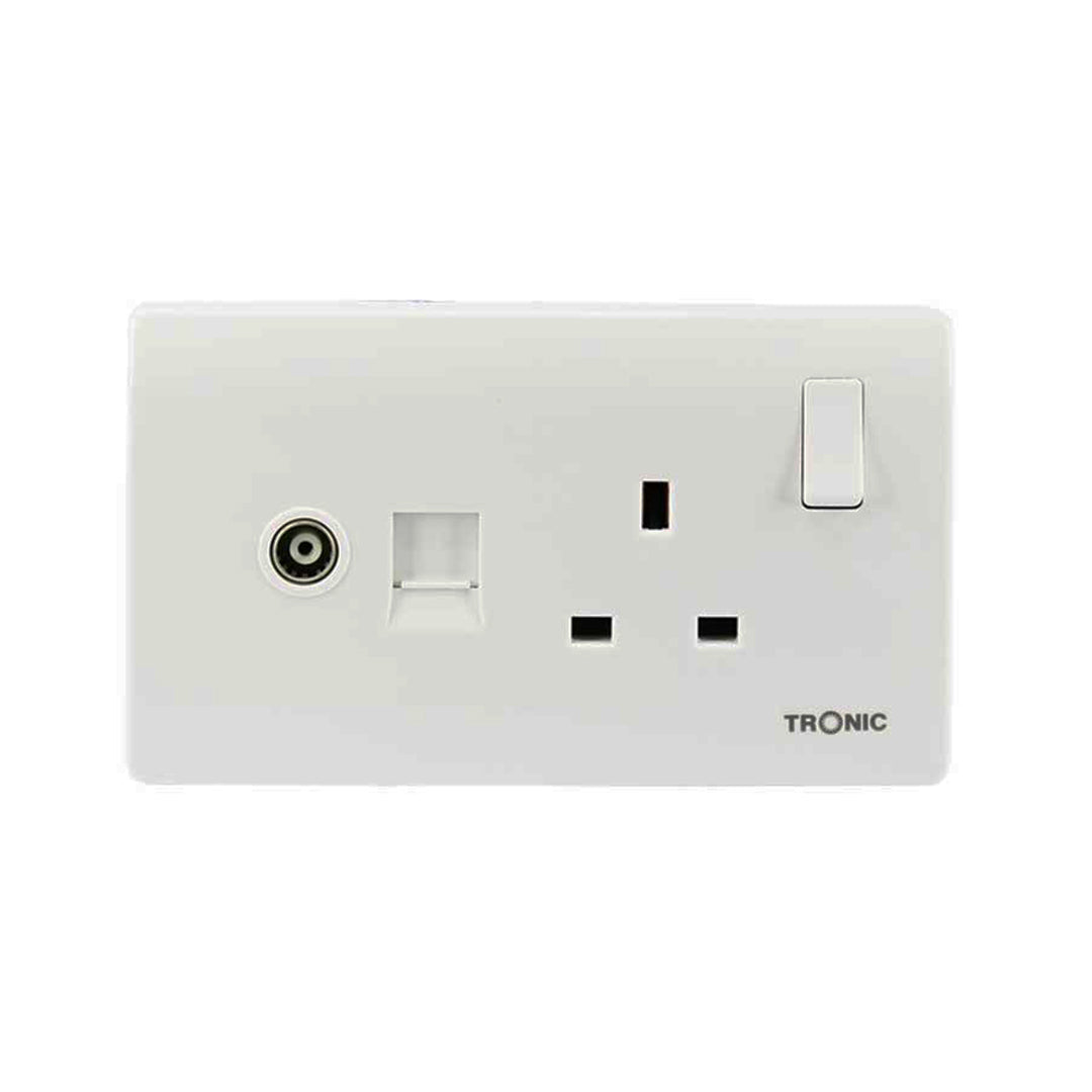 Single Switch Socket with 1 Gang TV Socket and 1 Data Socket – TRONIC ...