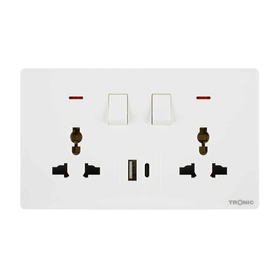 Universal Switch Socket Twin with USB + Type C – TRONIC UGANDA LIMITED